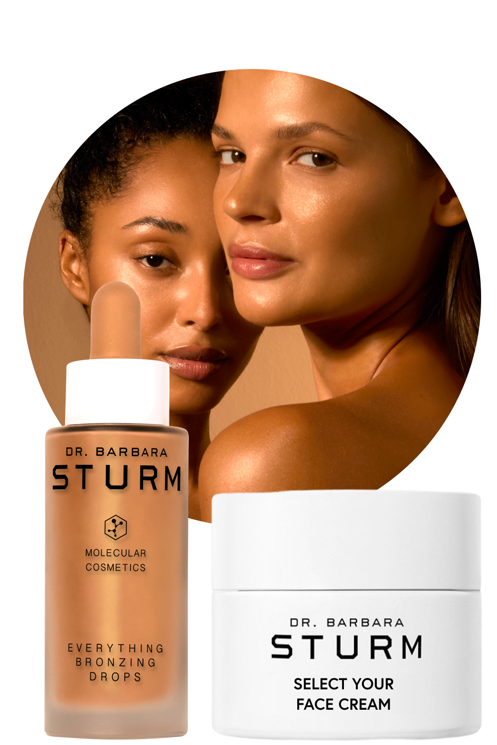 Two women with skincare products by Dr. Barbara Sturm.
