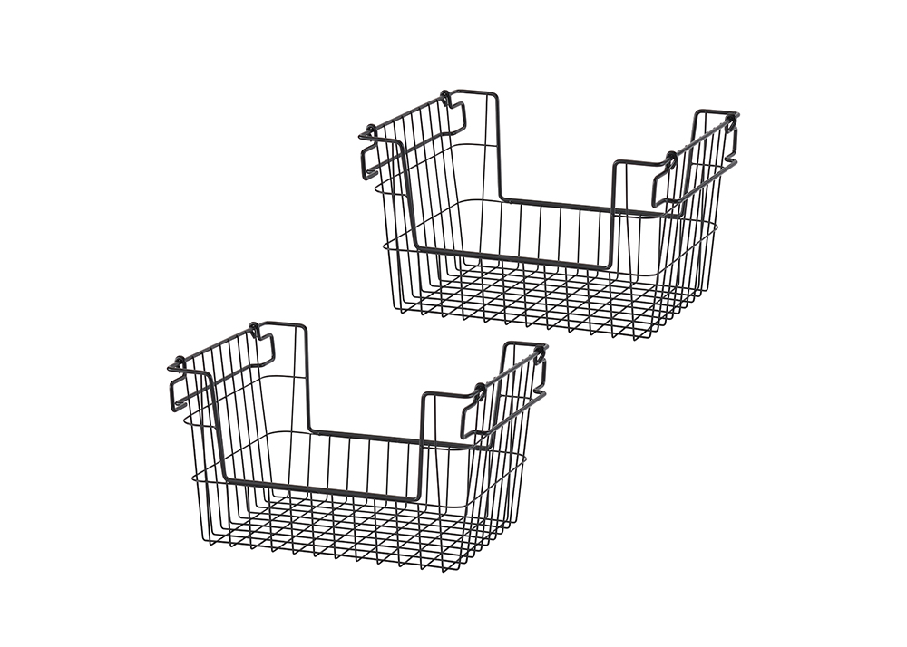 Black wire baskets sitting next to each other