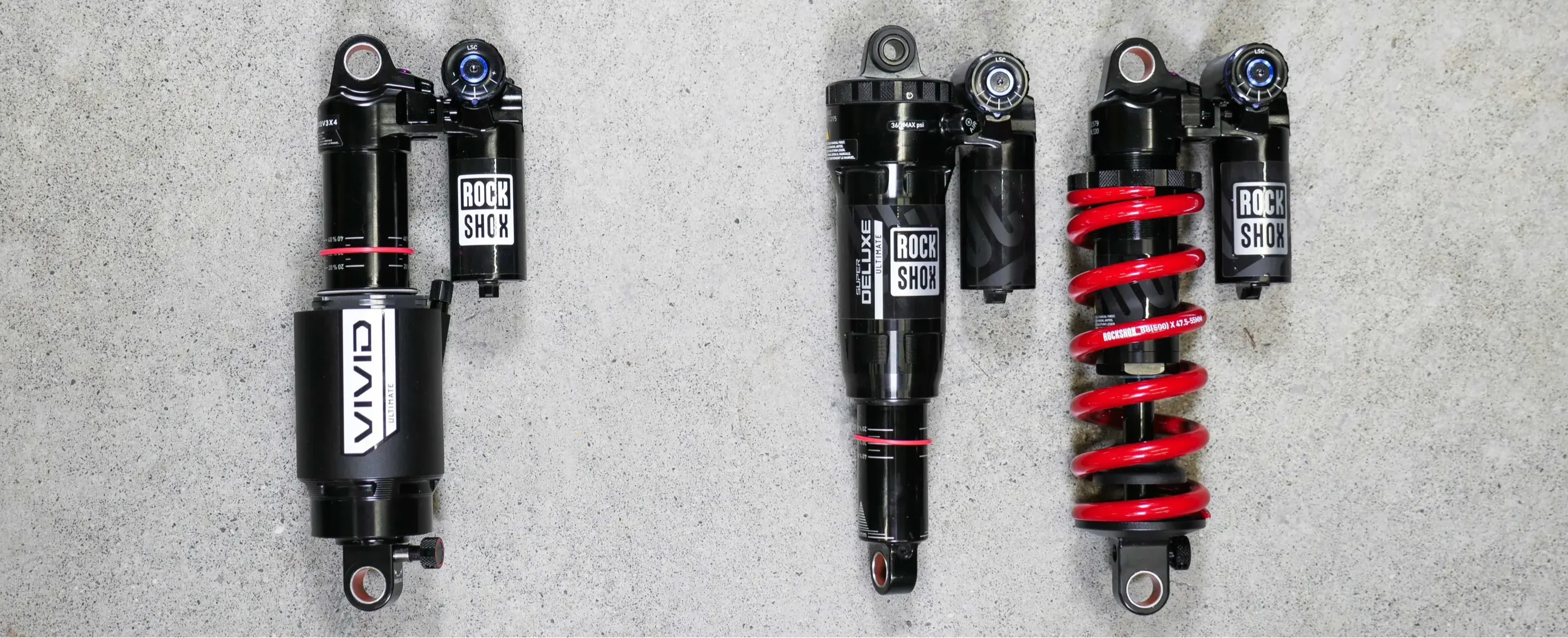rockshox vivid next to super deluxe ultimate air and coil shocks