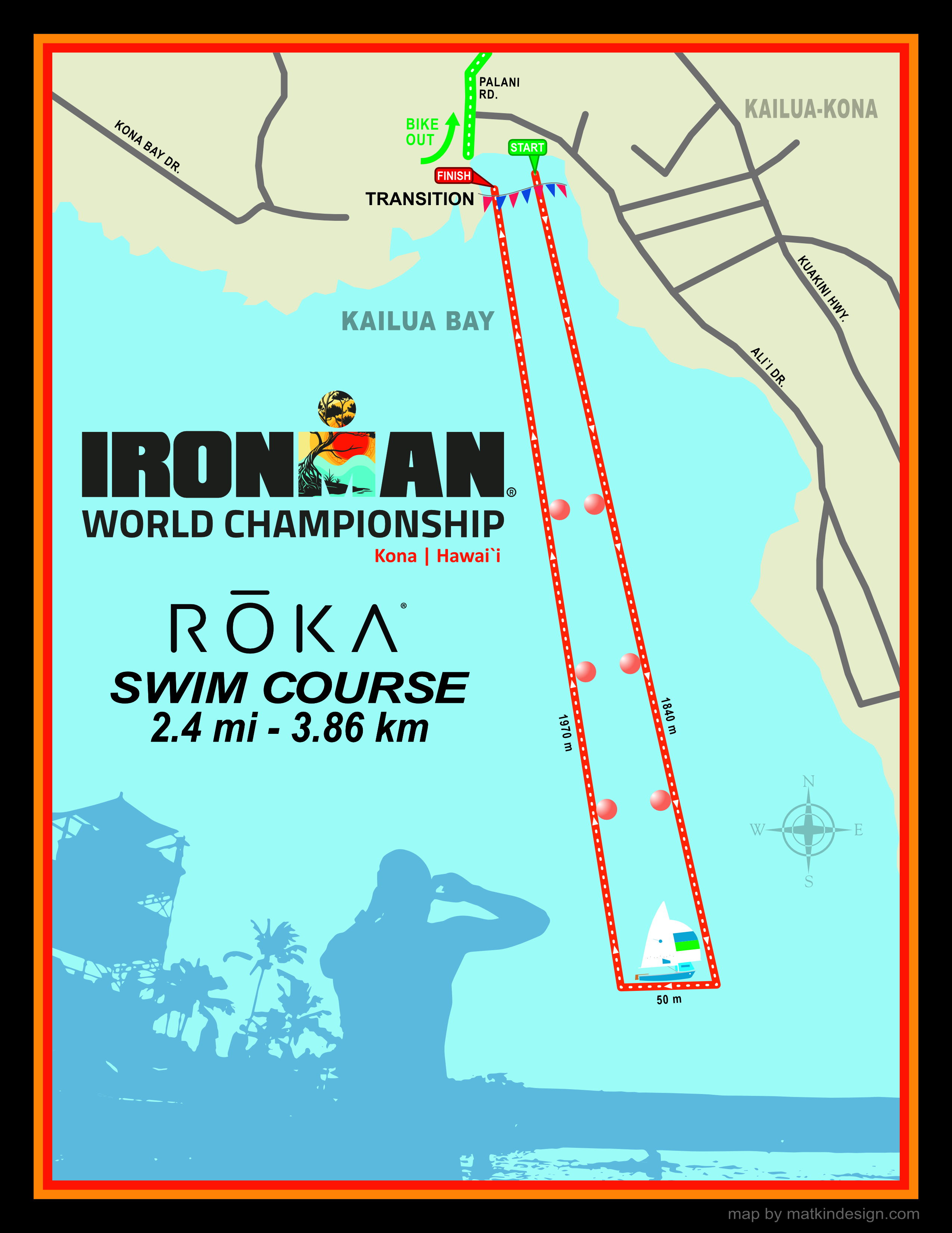 Grafik der Schwimmstrecke der IRONMAN WM Hawaii 2026.