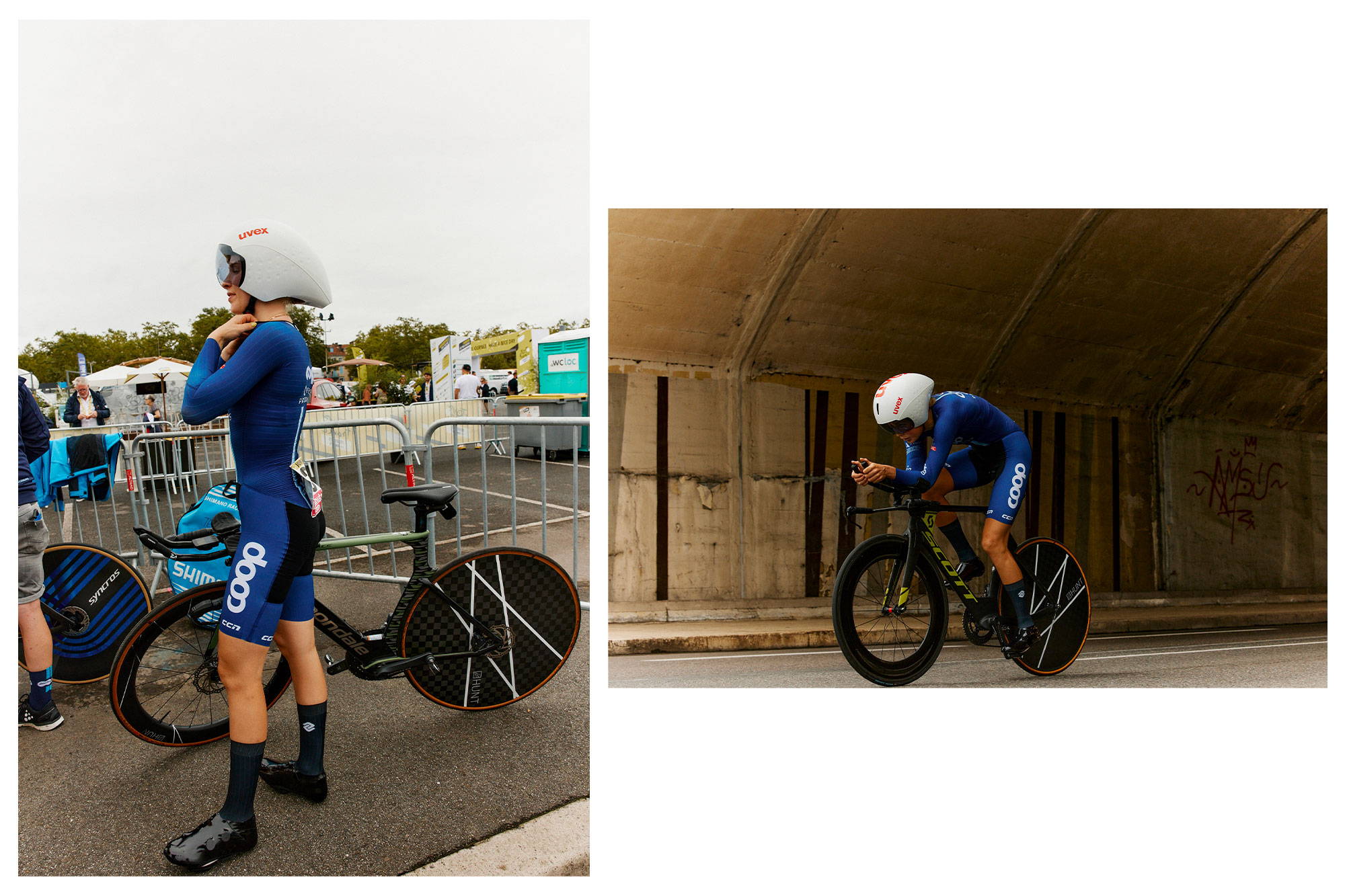 Team riders on their TT bikes