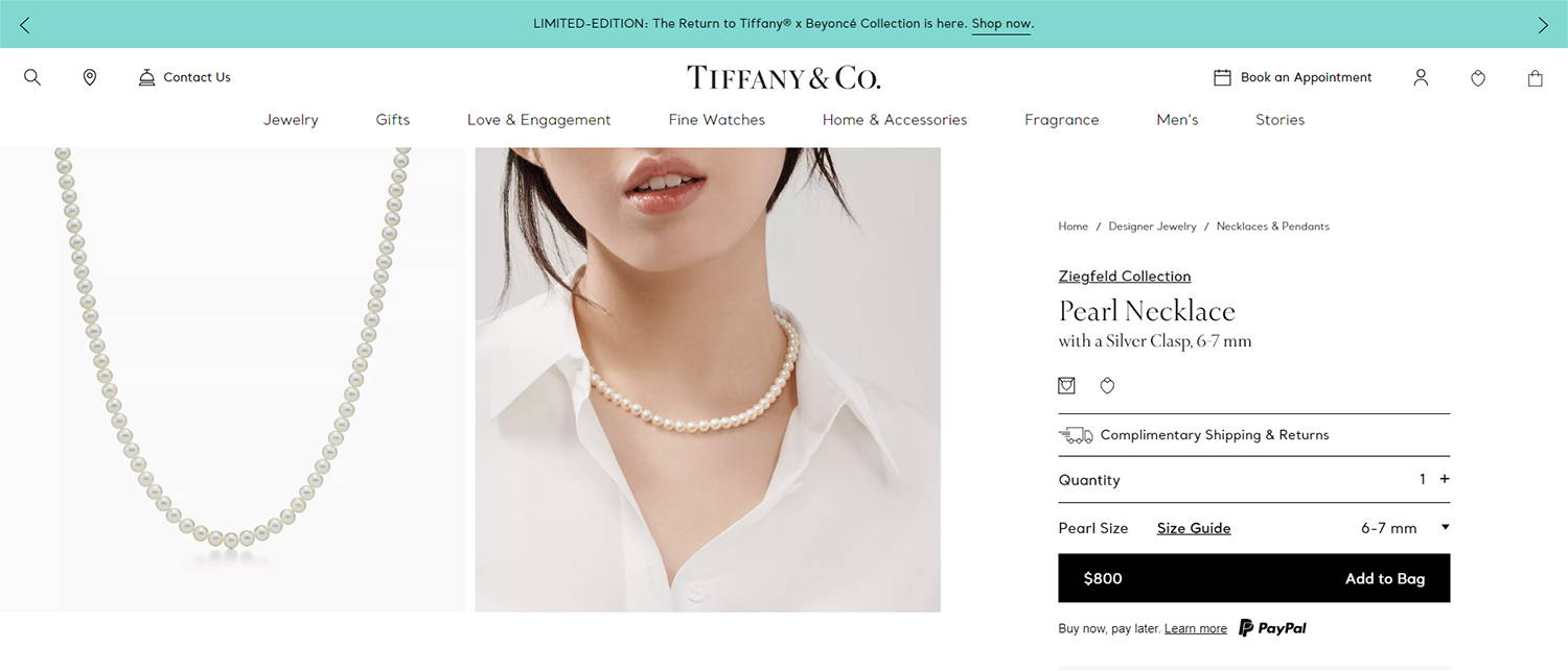 Tiffany and Company Freshwater Pearl Necklace Zeigfeld Collection