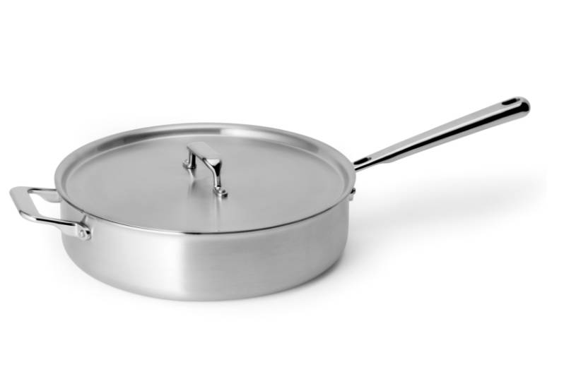 The Misen Saute pan is shallow enough to sear and brown, deep enough to pan fry, and wide enough to braise, pouch and steam.