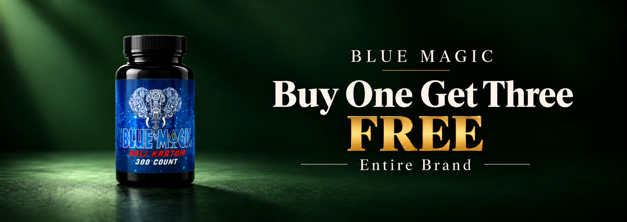 Bottle of Blue Magic with promotional text: 