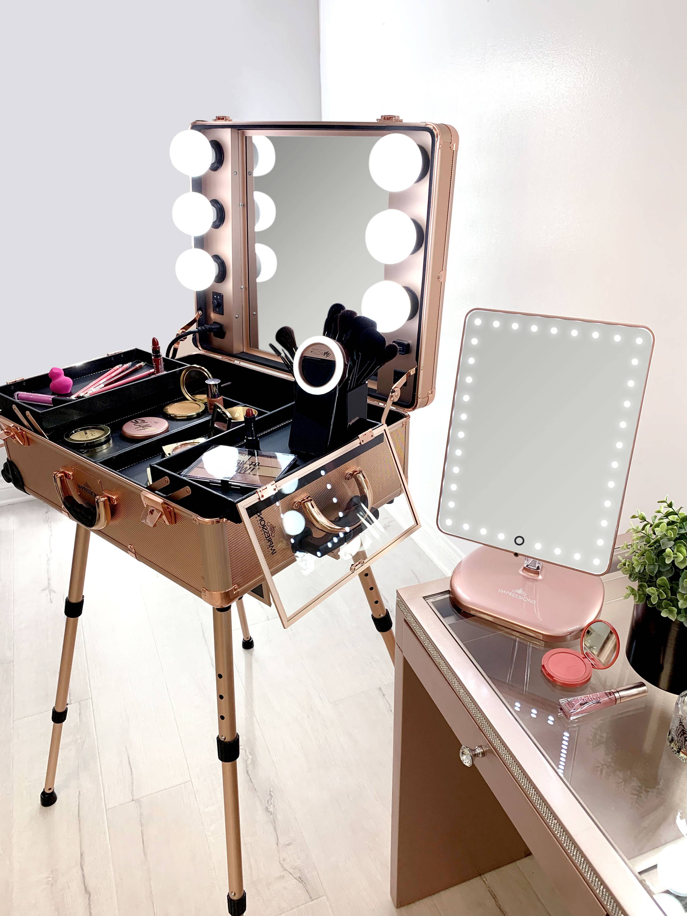 slaycase pro vanity travel train case in rose gold bling