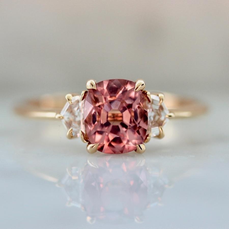 Pink cushion cut tourmaline ring