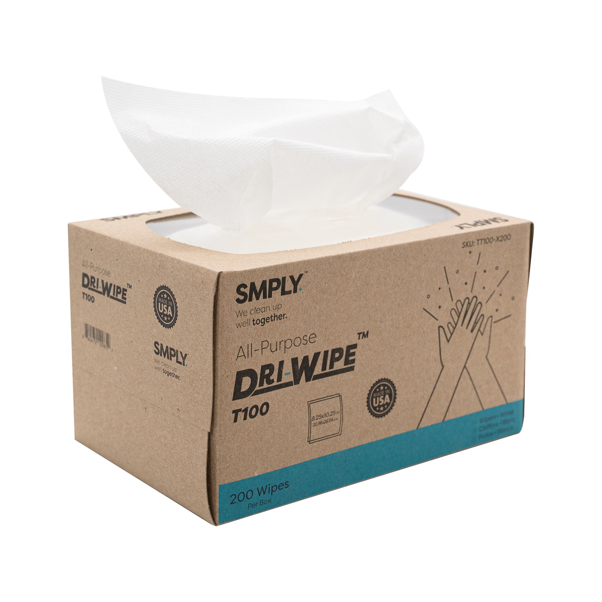 Box of DRI Wipe tissues with a few tissues partially pulled out.