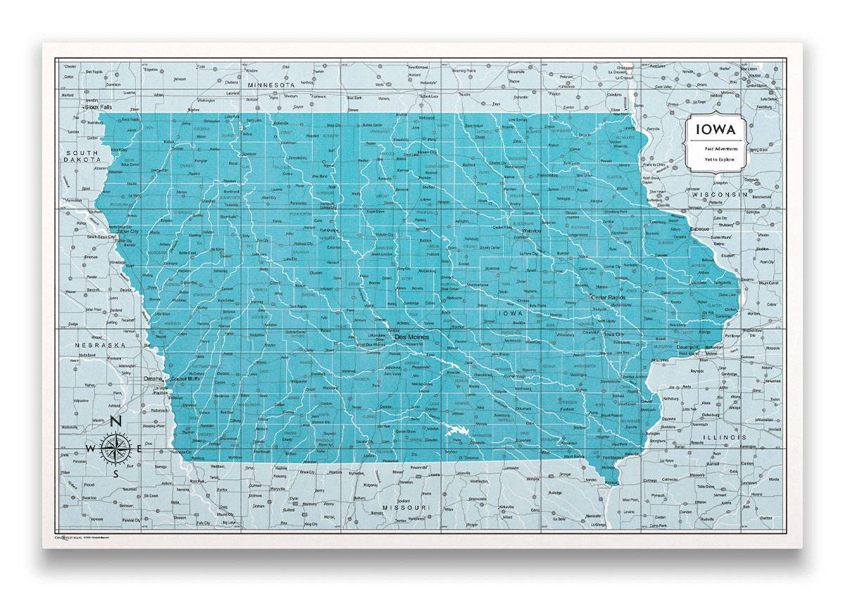 Iowa Push pin travel map color splash