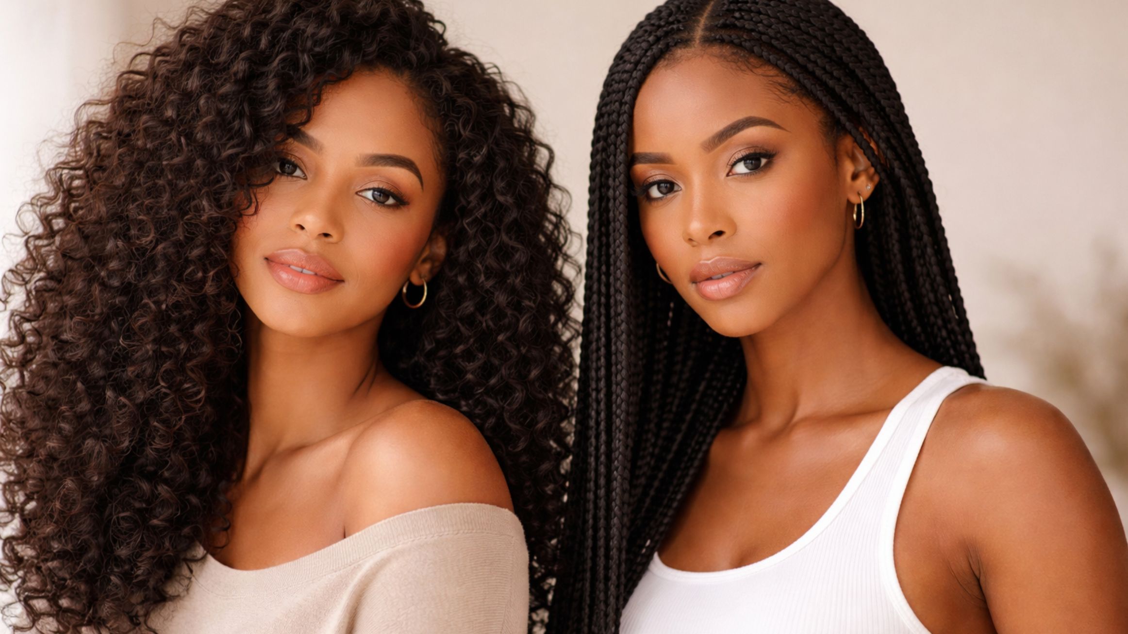 Two women with different hairstyles posing together.