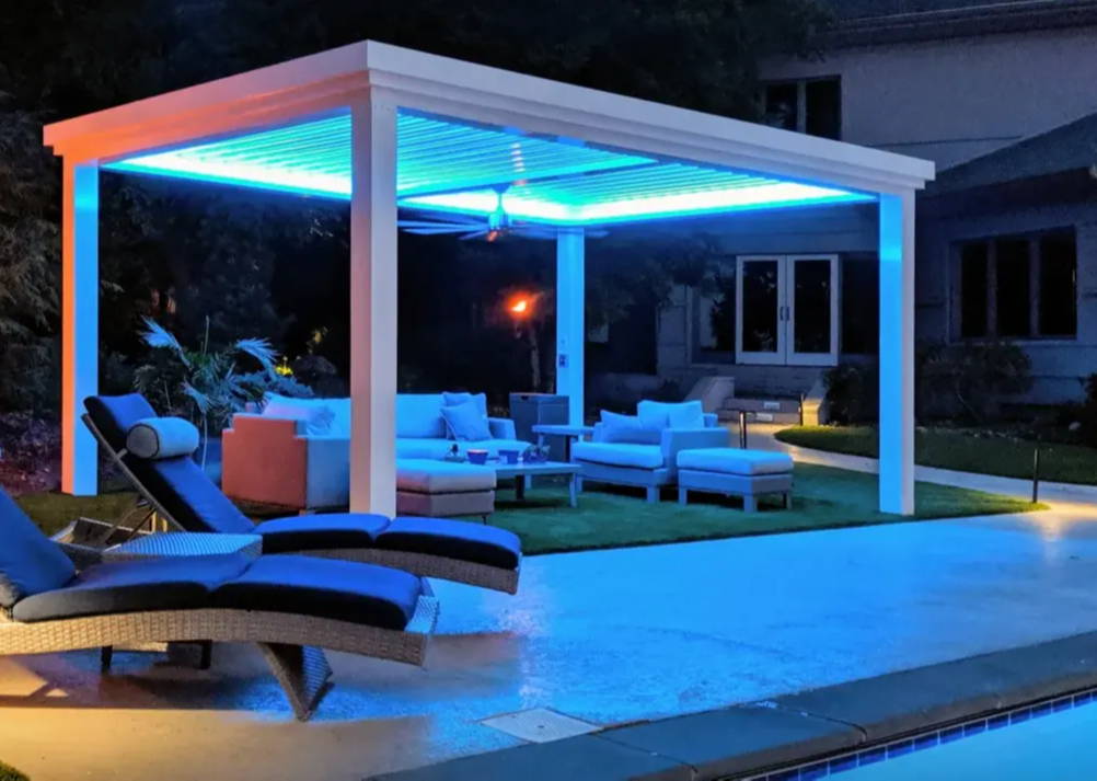 Backyard pergola lighting with outdoor LED strip lights