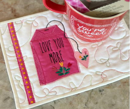 Valentine Mug Rug with Machine Embroidery