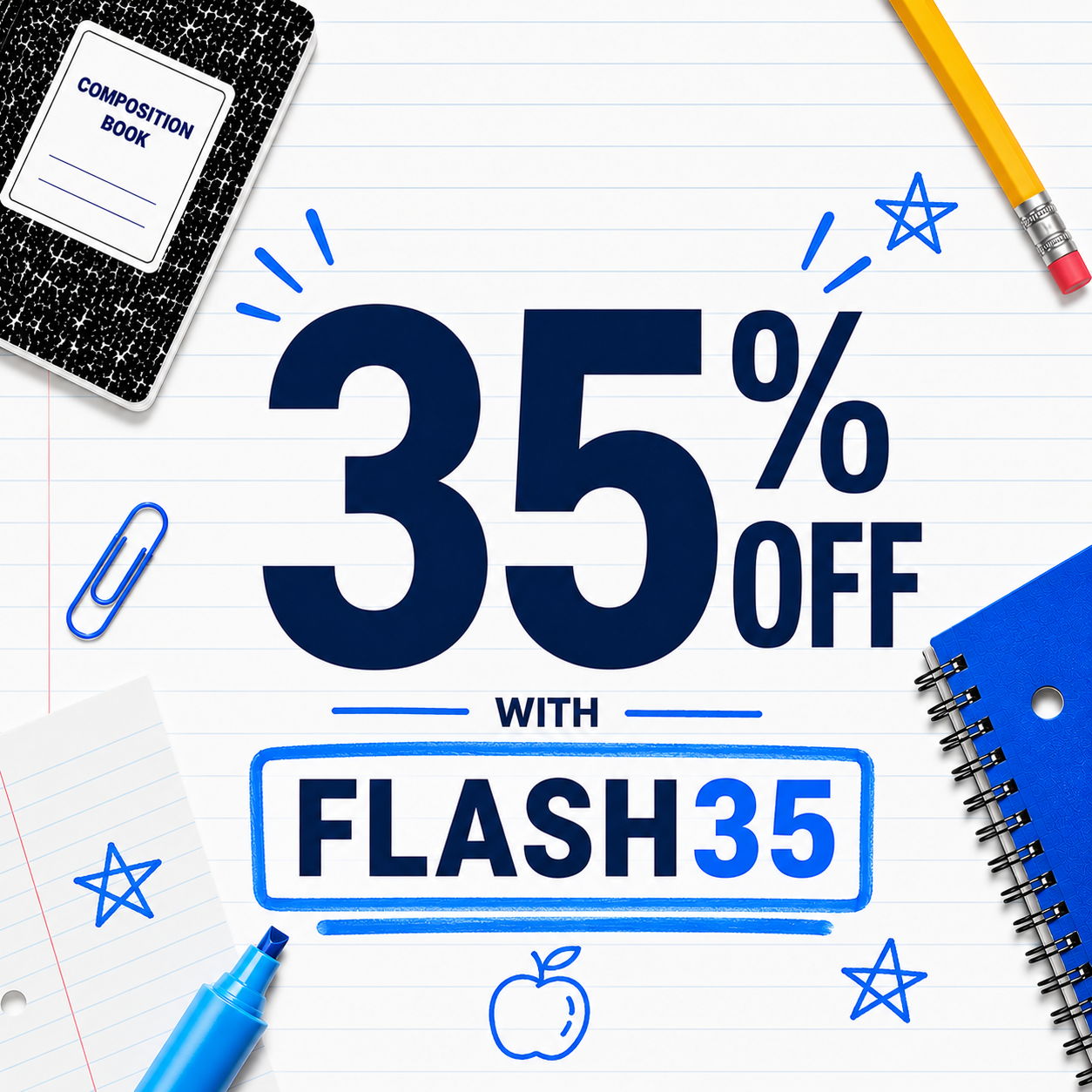 35% off with code FLASH35 on stationery items.