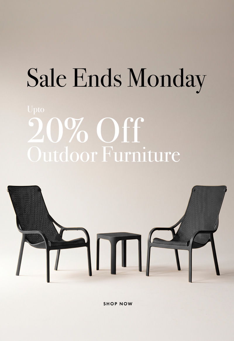 Mobile banner showcasing two Nardi outdoor net lounge chairs. Garden sale ends on Monday