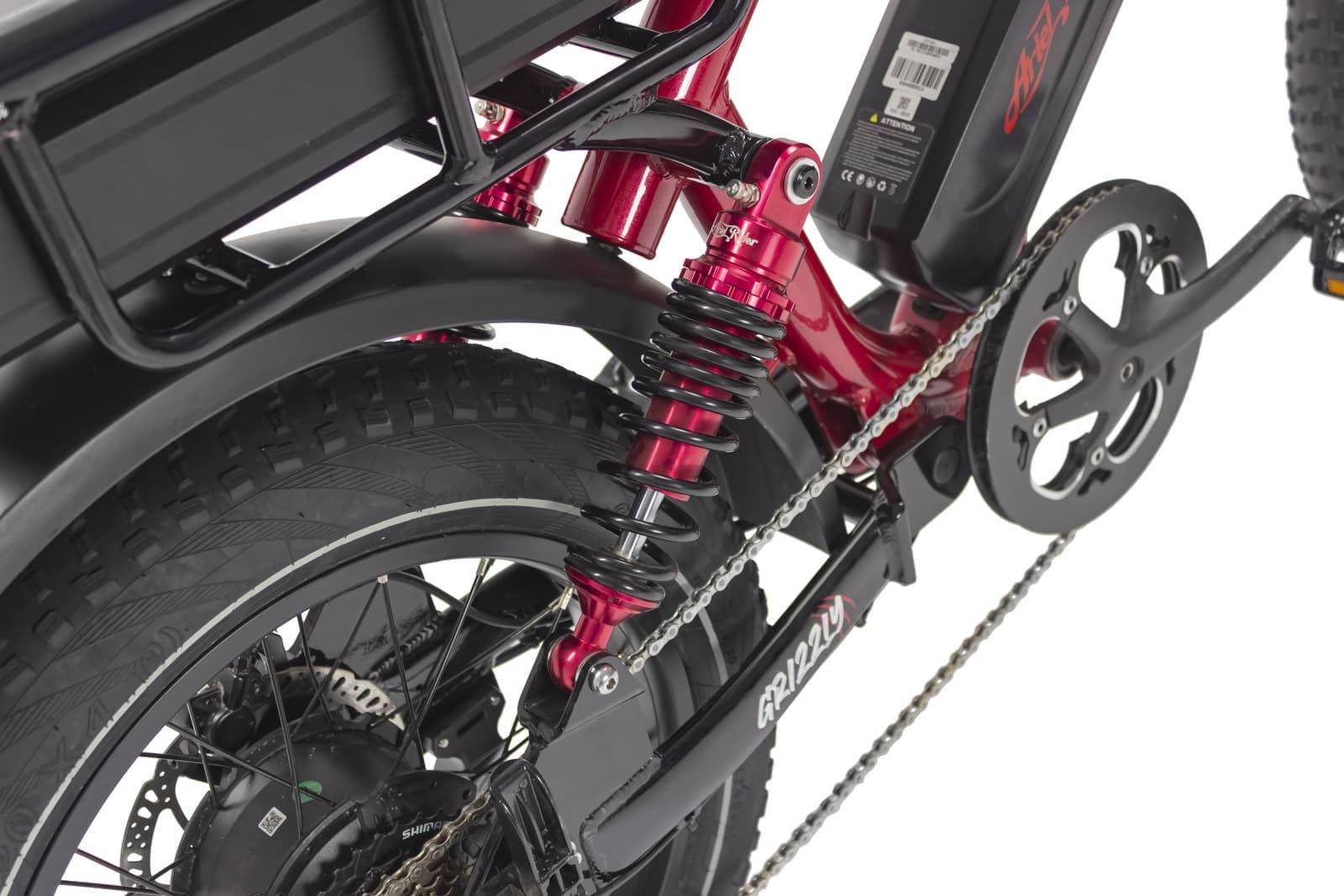 A photo of the Ariel Rider Grizzly All-Wheel-Drive e-bike, featuring advanced suspension system and superior shocks for a smooth and comfortable ride on any terrain.