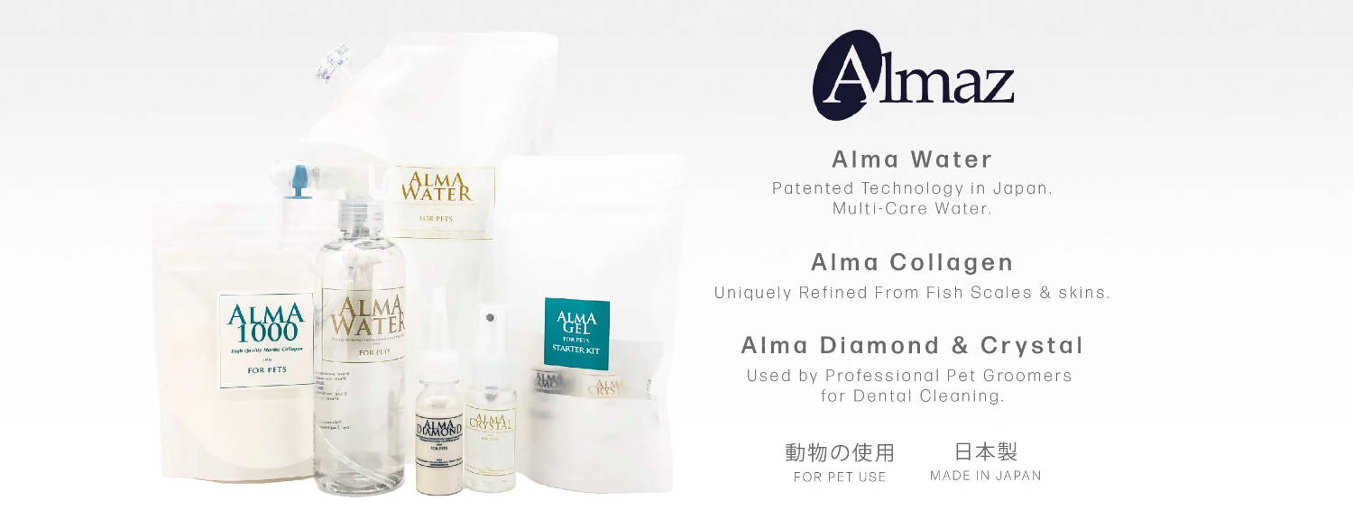 Almaz Alma pet care products made in Japan.