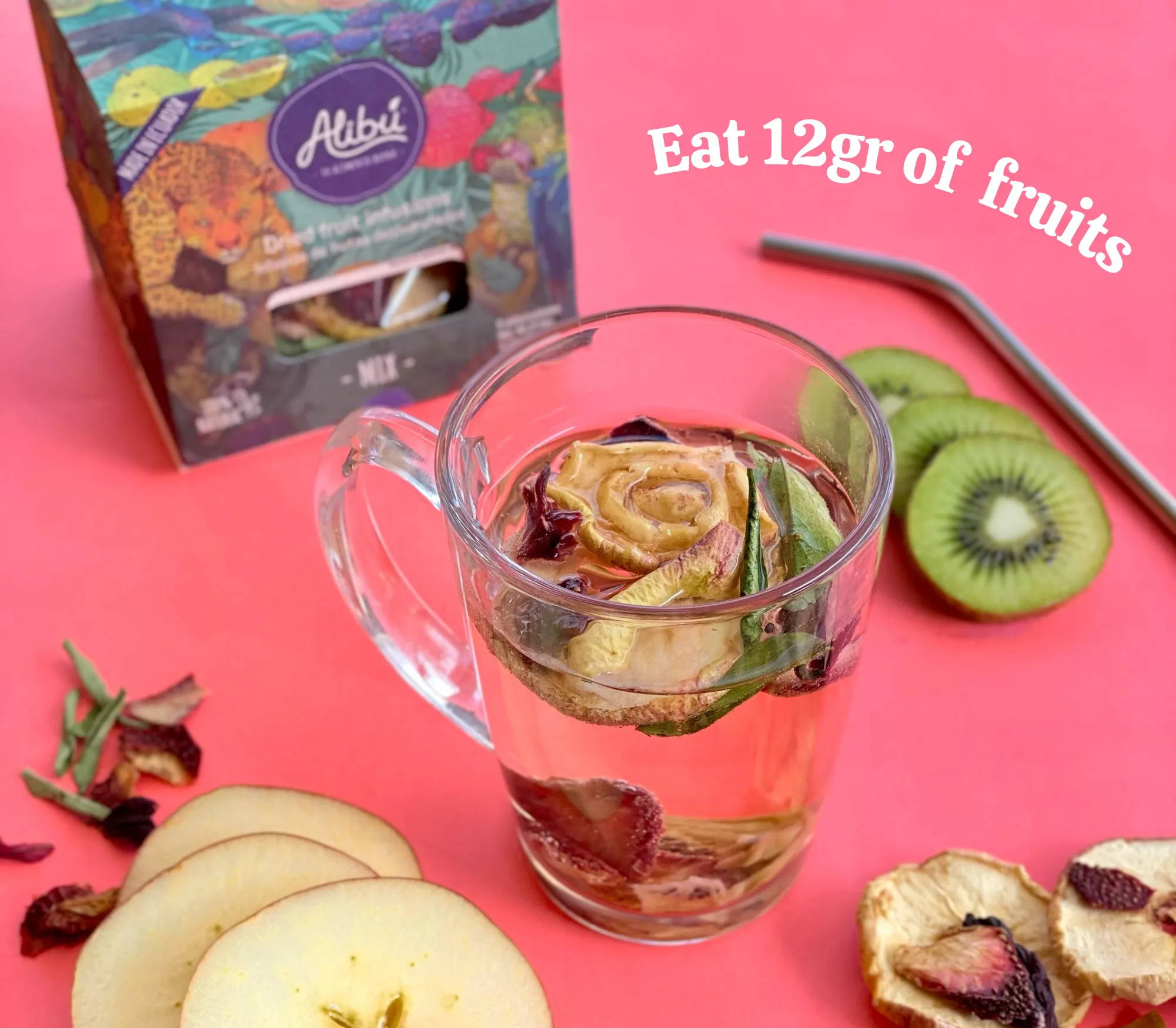 Alibu Dried Fruit Tea Water Infusion Eat & Drink Variety Mix Pack Kiwi Strawberry Apple