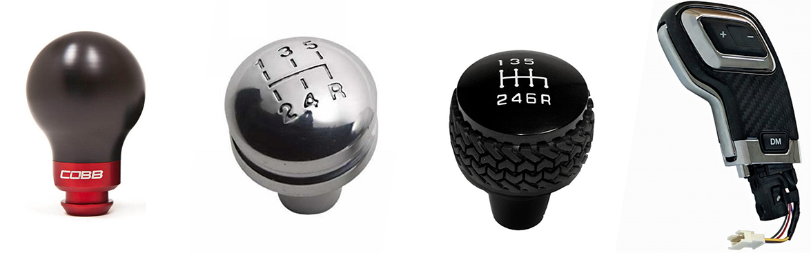 Photo collage of shift knobs for off-road vehicles.