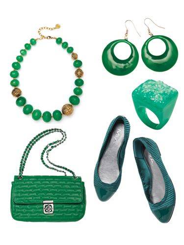 A Collection of green accessories as part of the trend for spring 2022