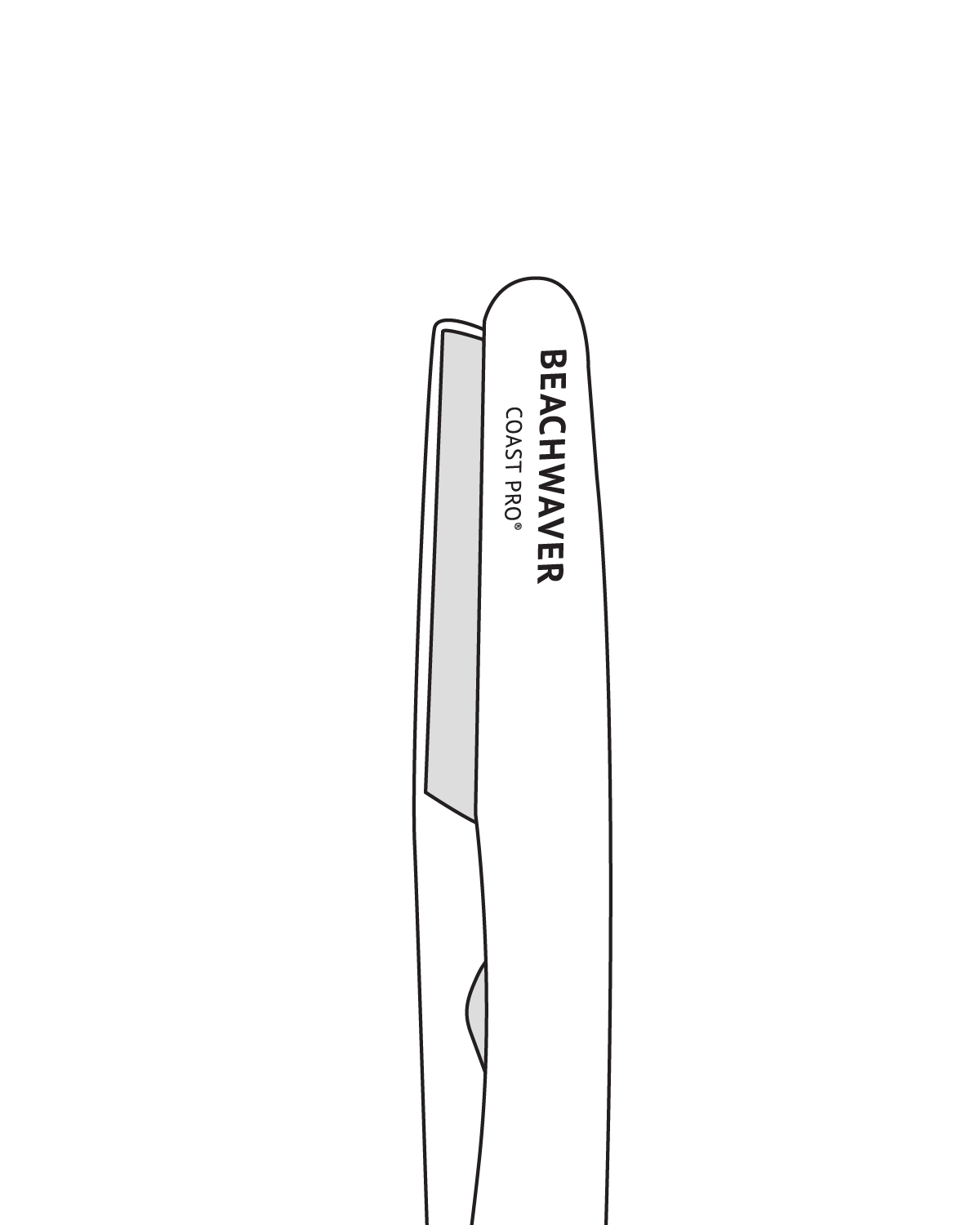 Black and grey vector drawing of the Beachwaver Coast Pro iron.