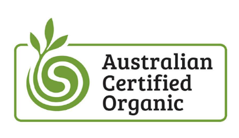 Australian Certified Organic logo with green swirl and leaves design.