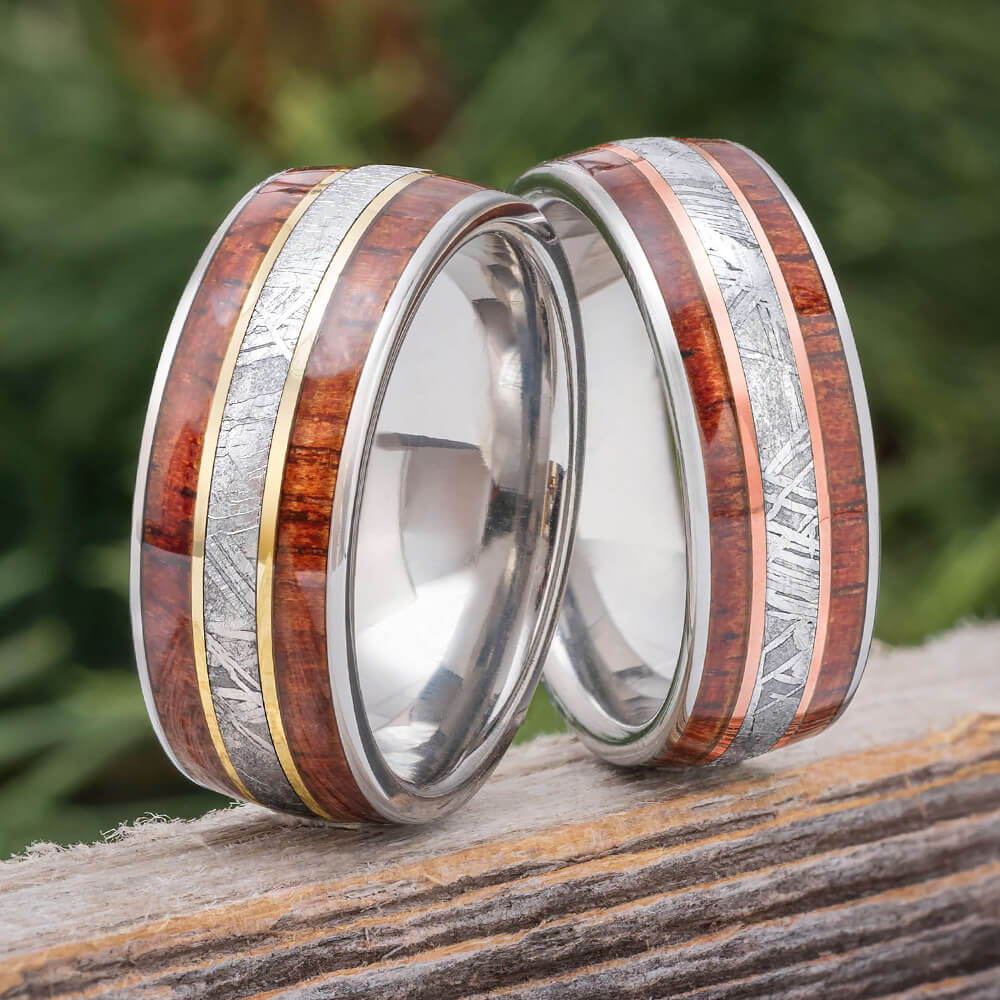 Matching Meteorite and Koa Wood Rings for Couples
