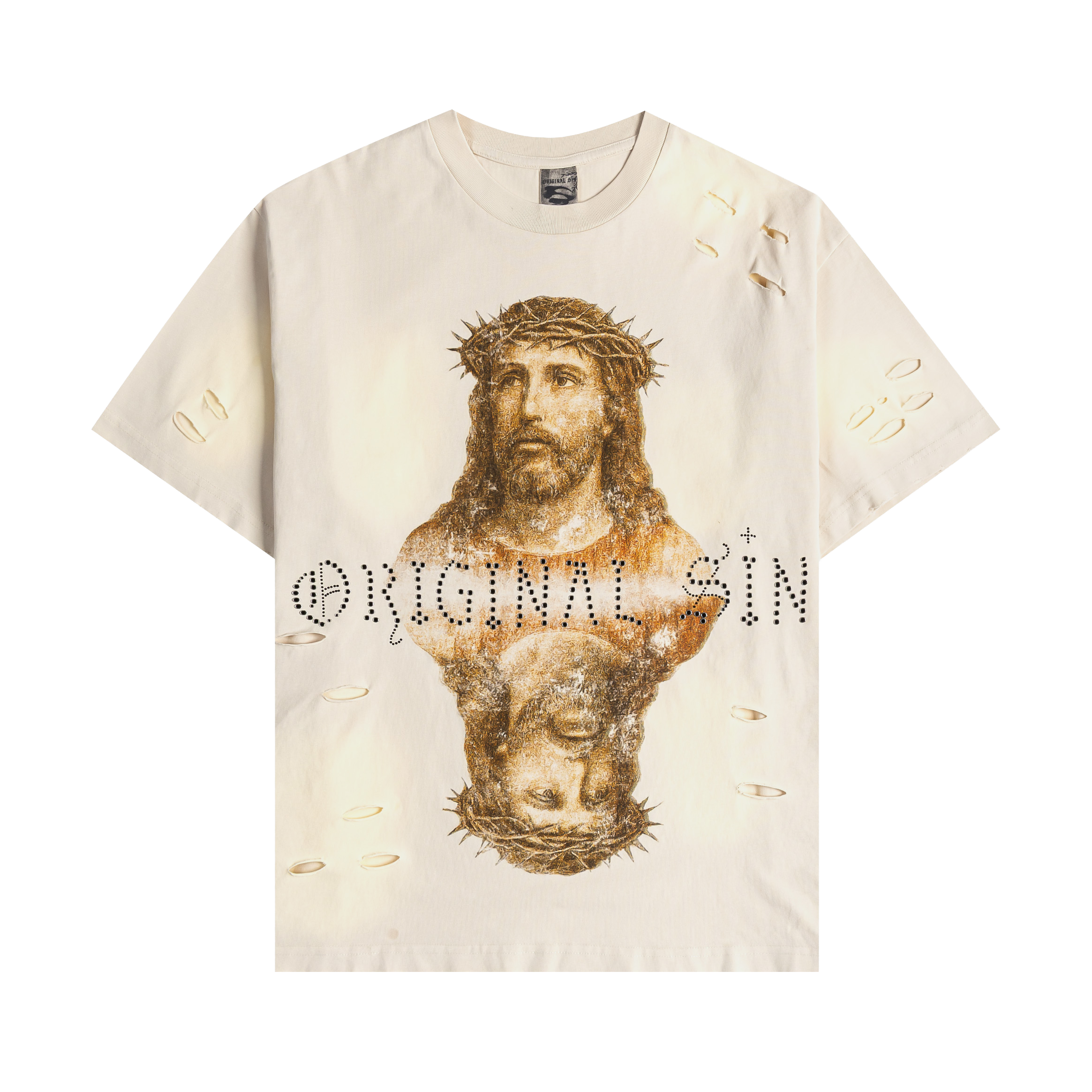 Graphic t-shirt featuring a depiction of Jesus and the words 