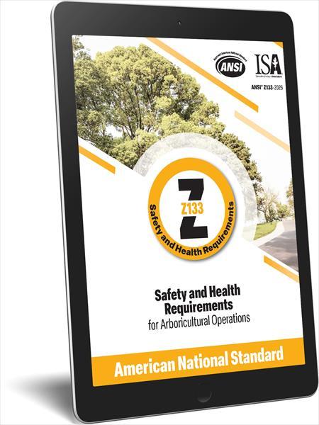 Tablet displaying the American National Standard for safety in arboricultural operations.