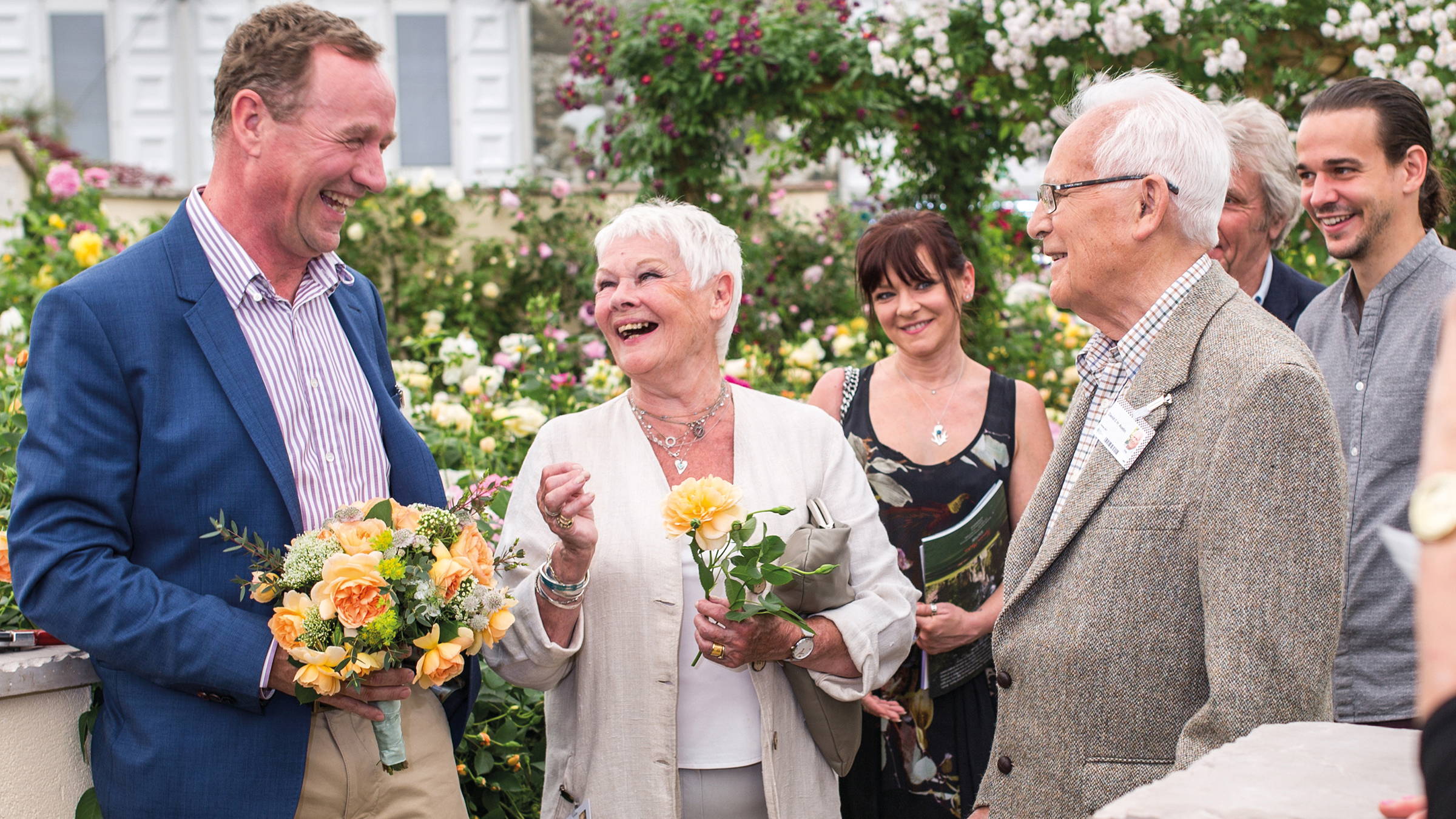 David J C Austin, Dame Judi Dench, David C H Austin at Chelsea Flower Show launching the Dame Judi Dench English Rose.