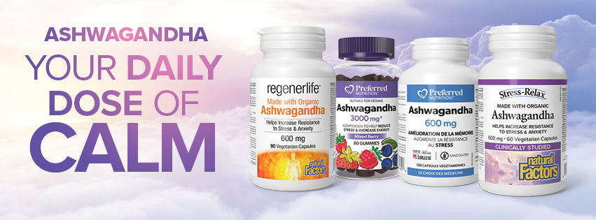Bottles of Ashwagandha supplements with the text 