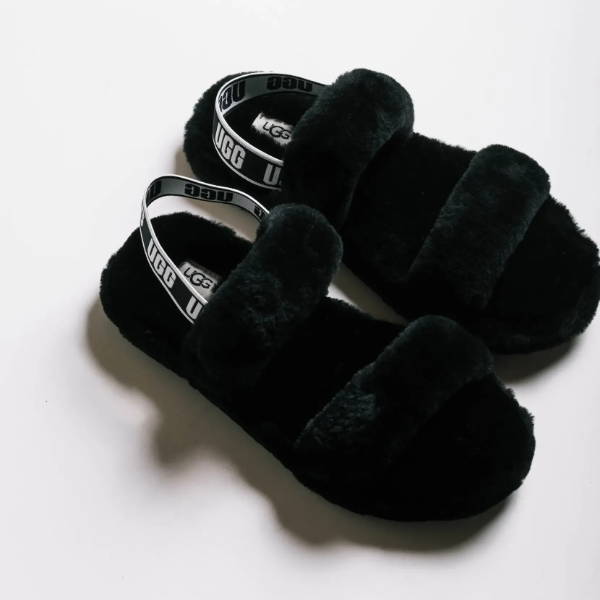 black ugg slippers top view