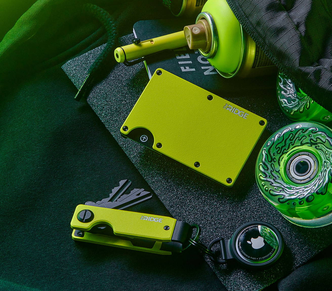 ridge hyper lime wallet and keycase