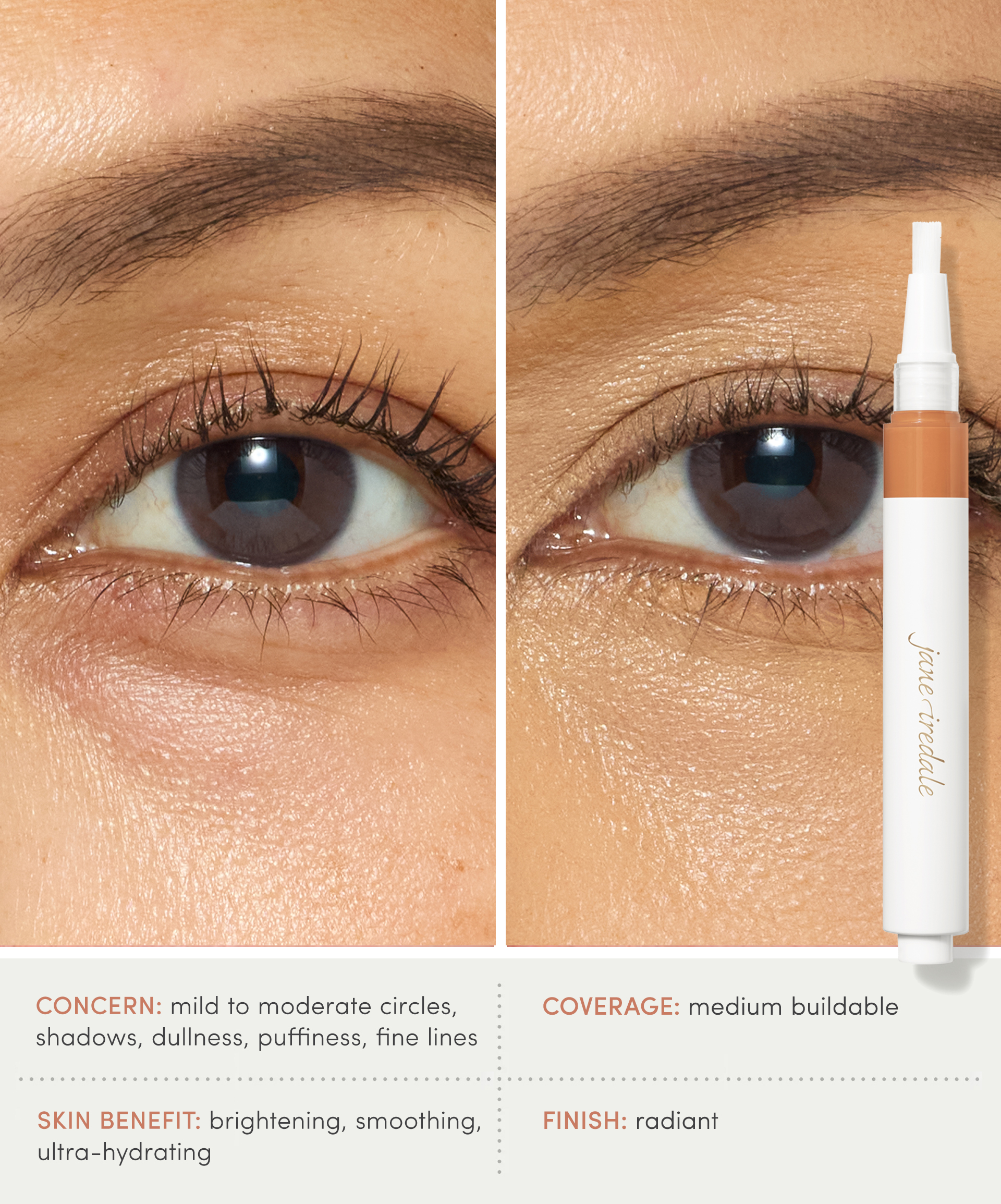 Before and after use of an eye brightening product.