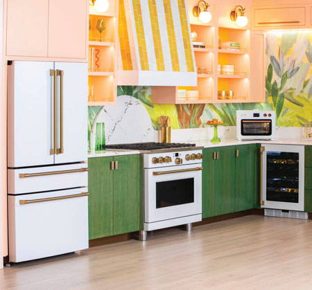 Café Cabana Couture kitchen with matte white appliances