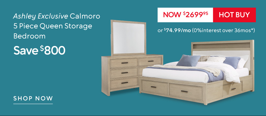 Save $800 on Ashley Exclusive Calmoro 5 Piece Queen Bookcase Storage Bedroom