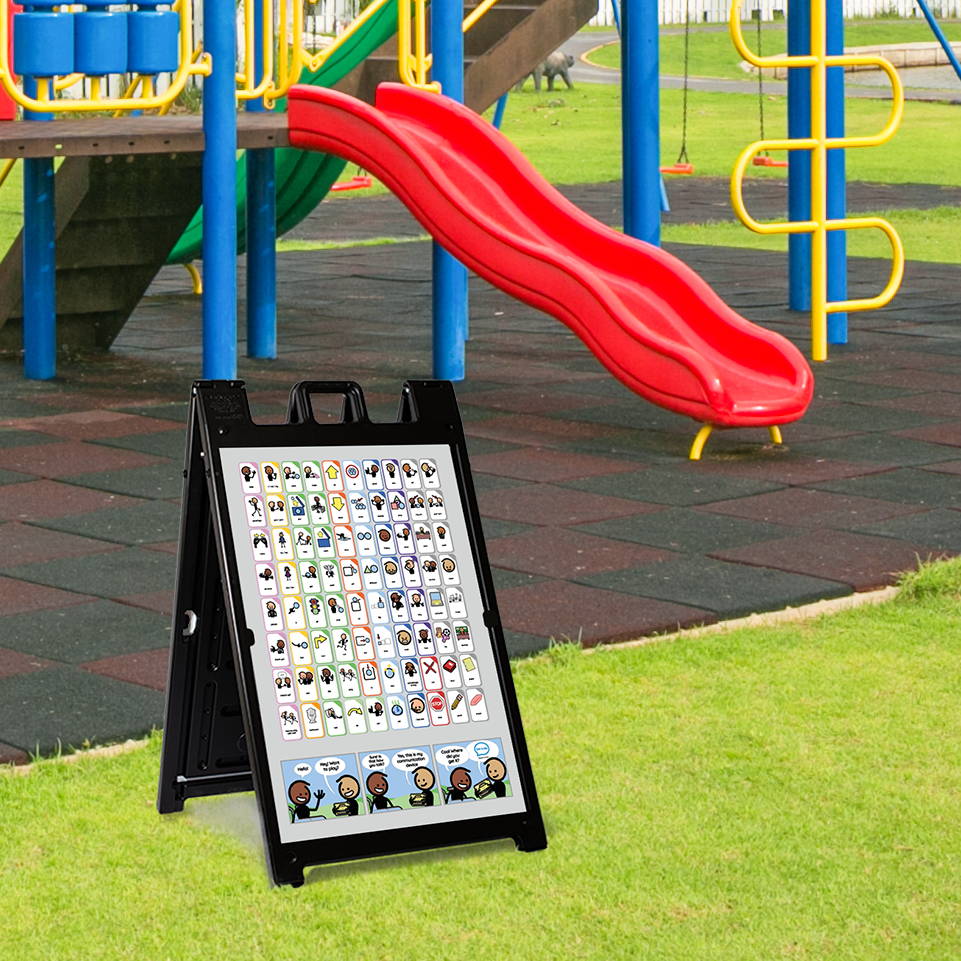A-frame communication board at a playground