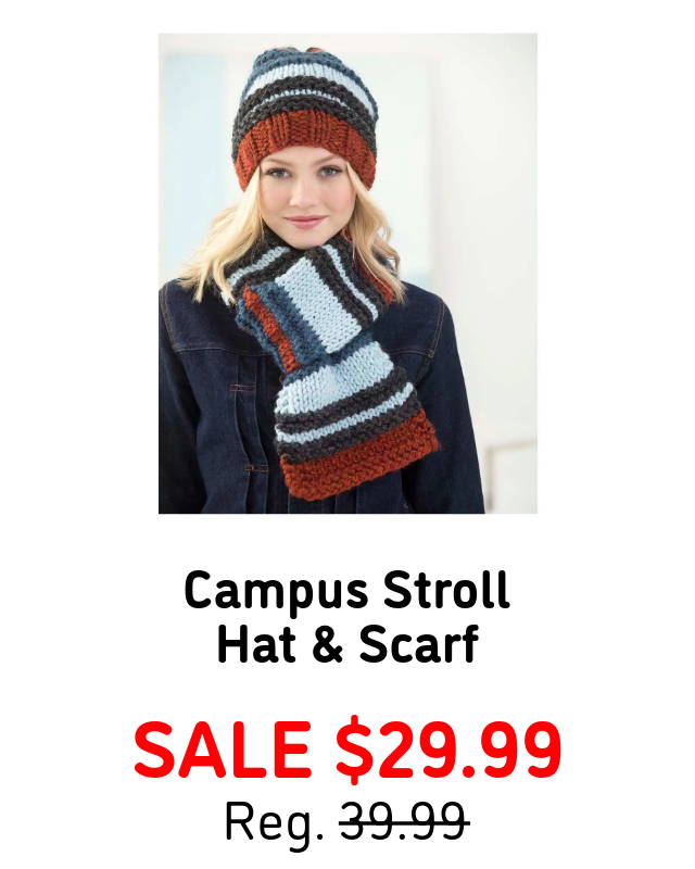 Campus Stroll Hat & Scarf — Sale $29.99. (Shown in image).