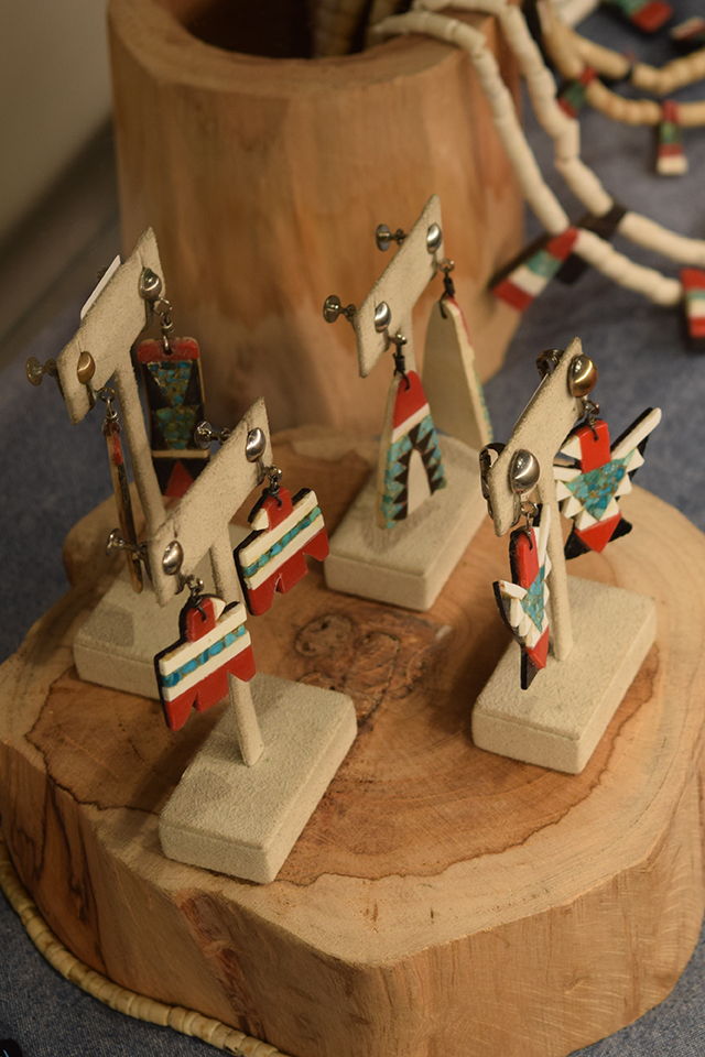 A beautiful display of Thunderbird earrings during the trunk show.
