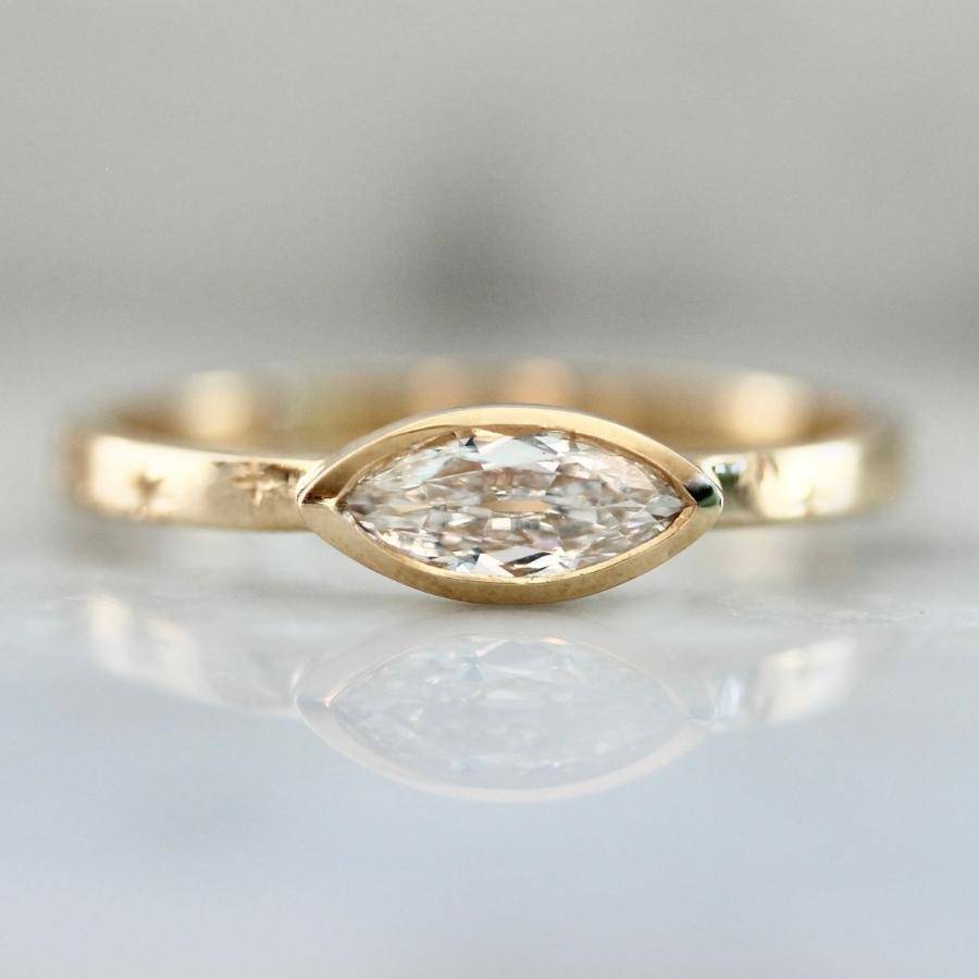 White Moval Cut Bezel Set Diamond Ring