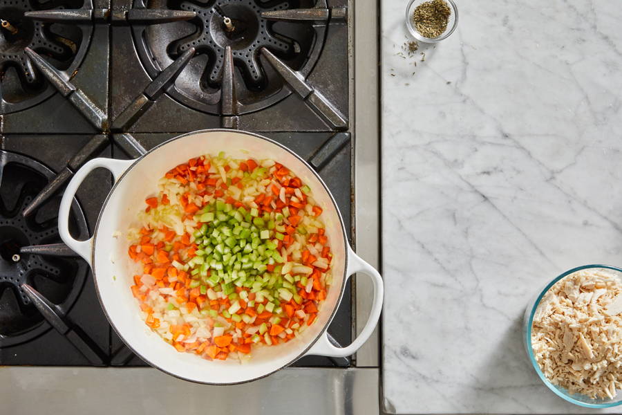 Celery added to the pot