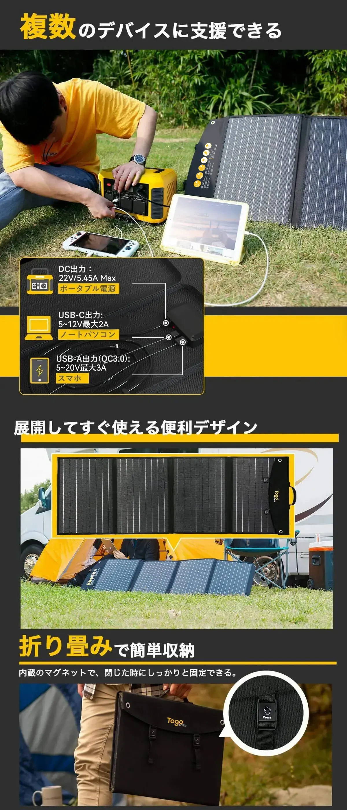 TogoPower ADVANCEシリーズ 折り畳み式 ソーラーパネル