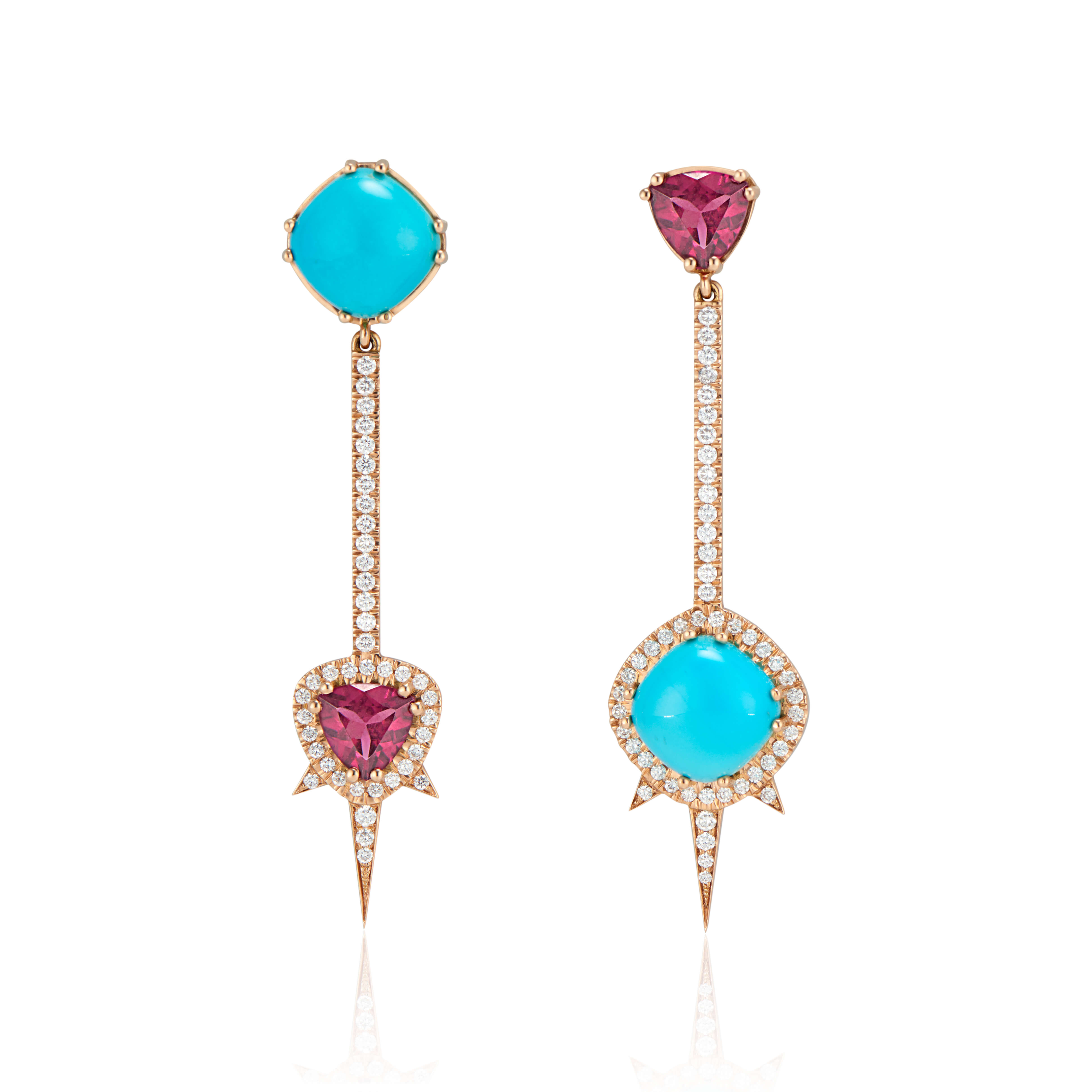 turquoise and rhodolite garnet earrings
