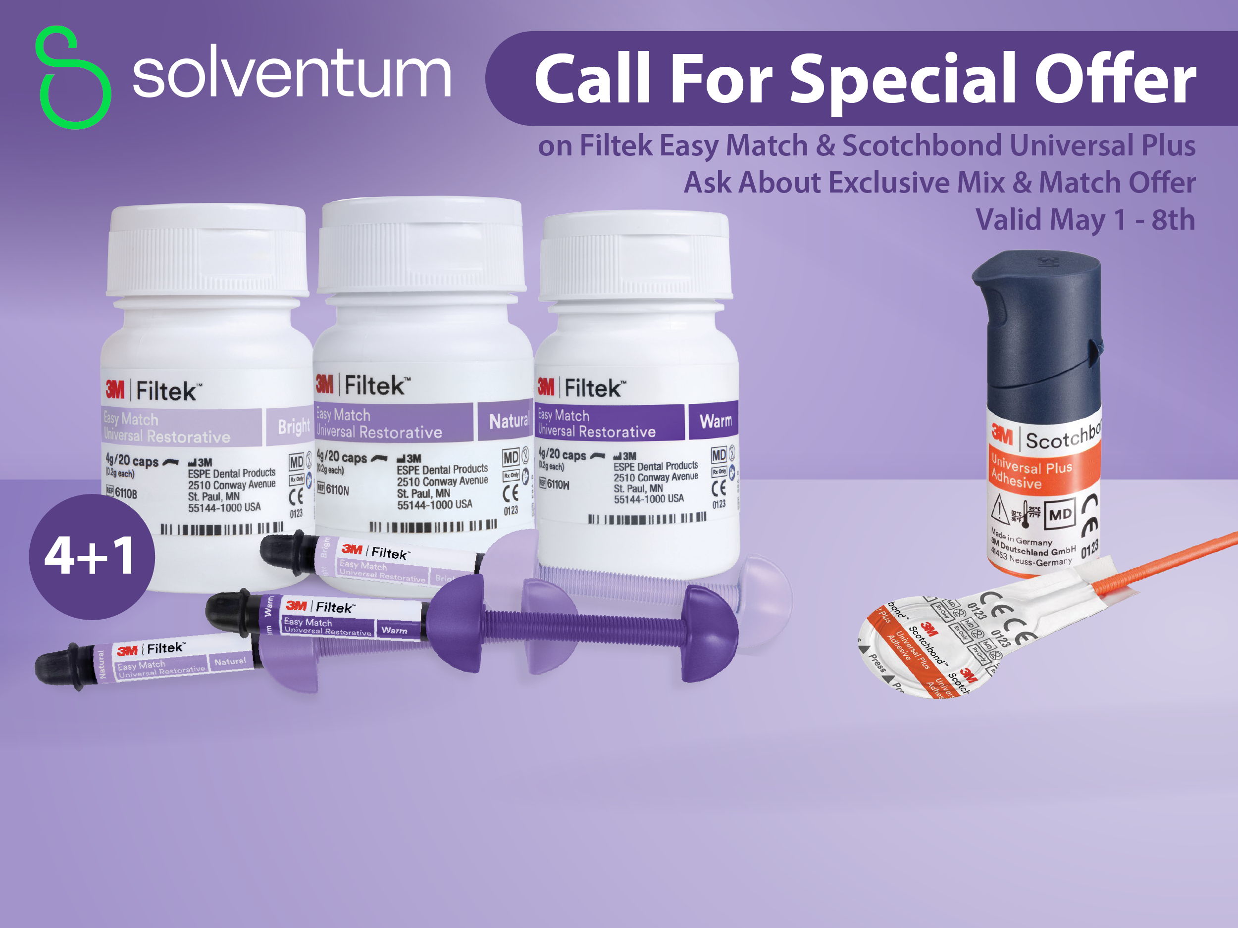 Promotional image featuring Solventum products and a special offer announcement.