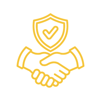 Handshake with a shield symbol, representing certification.