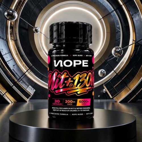Bottle of dietary supplement on a futuristic background.