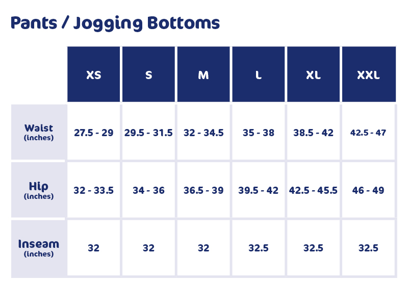Adidas pants/jogging bottoms size guide