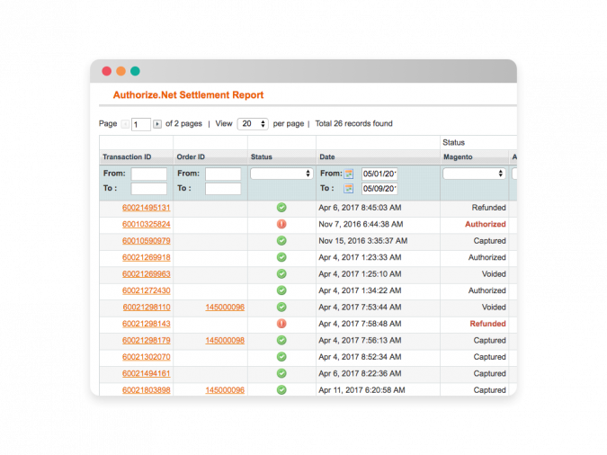 Authorize.Net Settlement Report for Magento 1 Grid