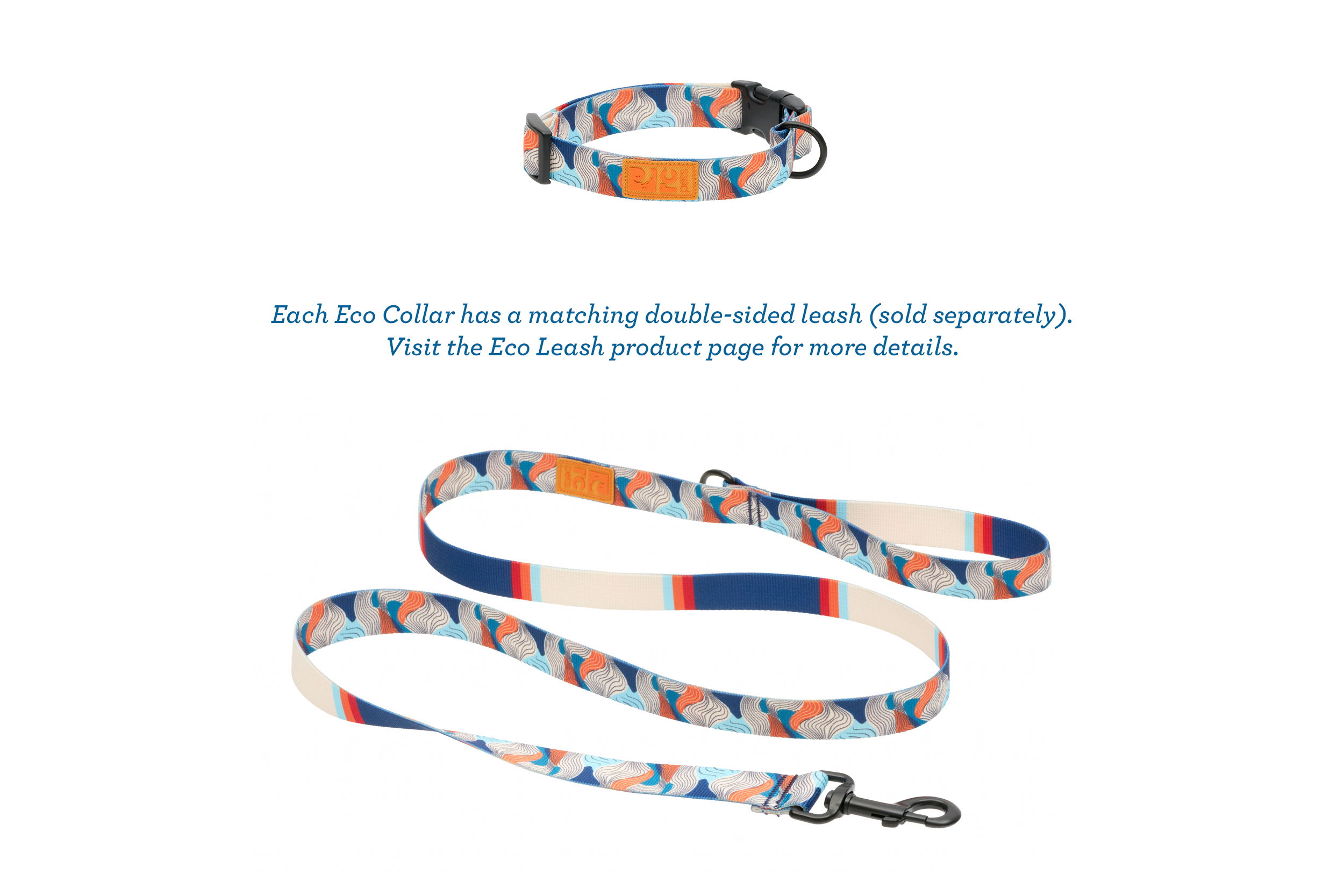 Dog collar and matching leash with colorful patterns.