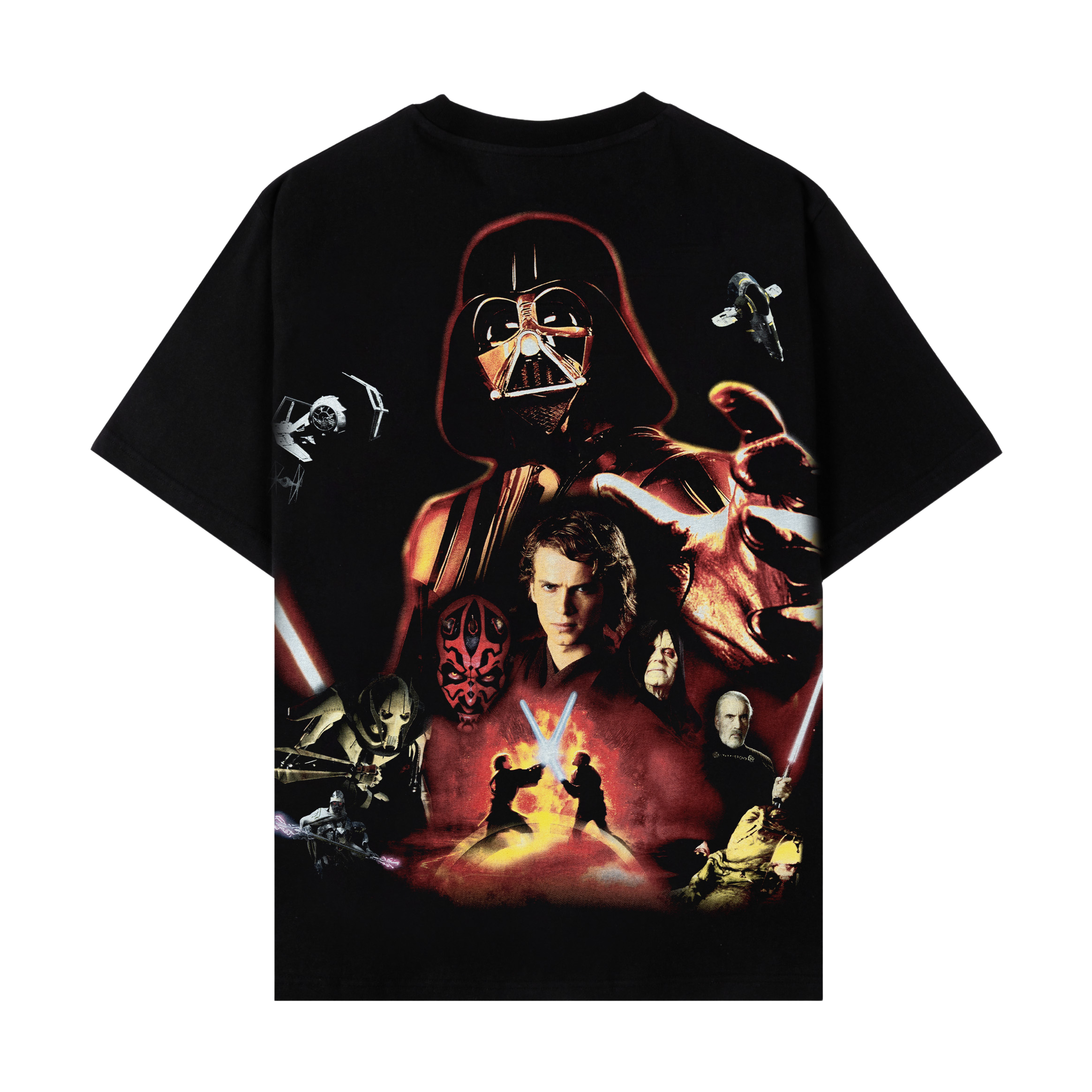 Black t-shirt featuring Star Wars logo and Imperial emblem.
