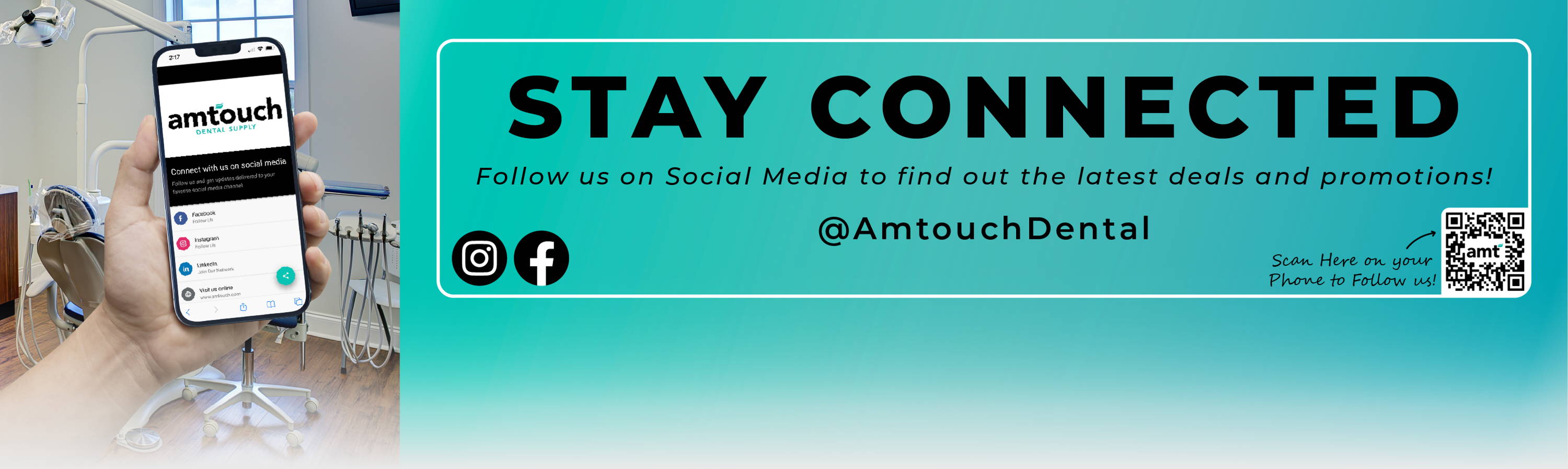 Follow Amtouch Dental Supply of Social media and stay up to date with special deals and office activities!