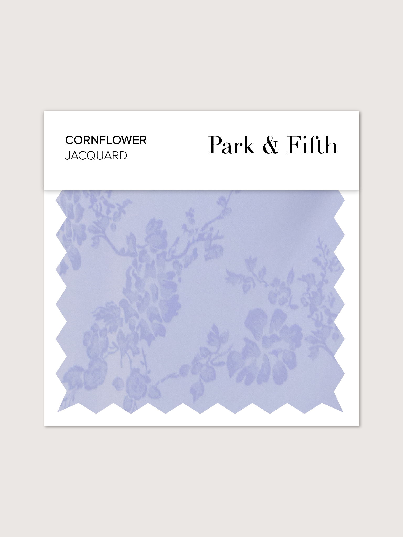 Light purple jacquard fabric swatch with floral pattern, labeled 